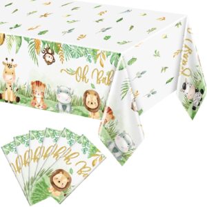 weecent 6 pcs safari baby shower tablecloths jungle animals plastic table cloths,108×54 inch oh baby party supplies sage green baby shower decorations for boys kids