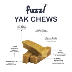 Fuzzl Premium Yak Cheese Himalayan Dog Chews - 3 Bars Large Natural Dog Treats Milkbone Yak Chews No Hide Dog Food Long Lasting Dog Dental Sticks Milk Chews Cheese Stick