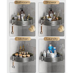 Lancher Adhesive Corner Shower Shelf No Drilling Corner Bathroom Shelf Corner Shower Rack Kitchen Rack Bath Rack Corner Shelf Bathroom Rack Towel Holder Grey