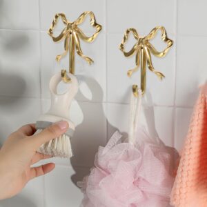 MAGICLULU Golden Bow Shape Hook Retro Bow Wall Hook Large Wall Mounted Bow Coat Hook for Home Kitchen Bathroom Office Small