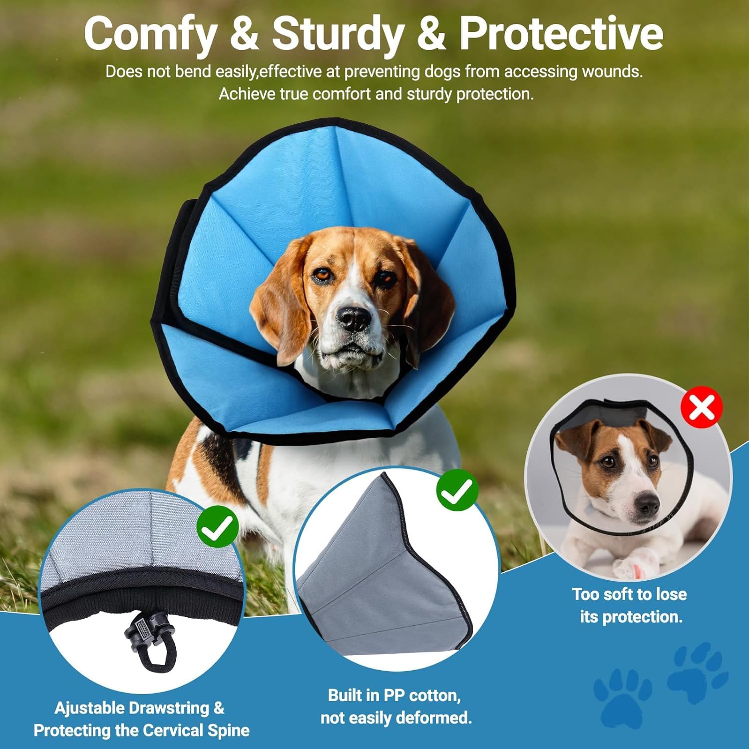 ipetstation Dog Cone Collar for Dogs After Surgery Extra Long, Adjustable Comfy Dog Elizabethan Pet Collar Cone for Large Dogs Anti-Lick Protective Wound (L (Neck Girth: 12.6-17.3in))