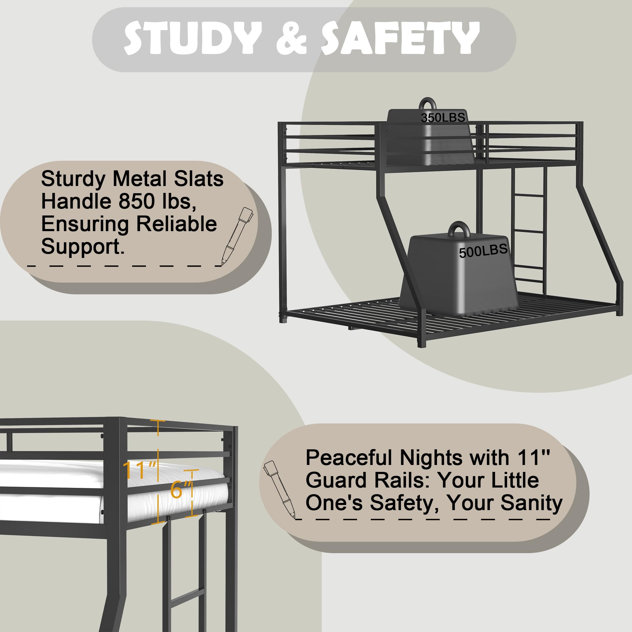 Twin Over Full Bunk Bed - LifeSky Metal Bunkbeds Full Bottom Low Profile Removable Side Ladder Black