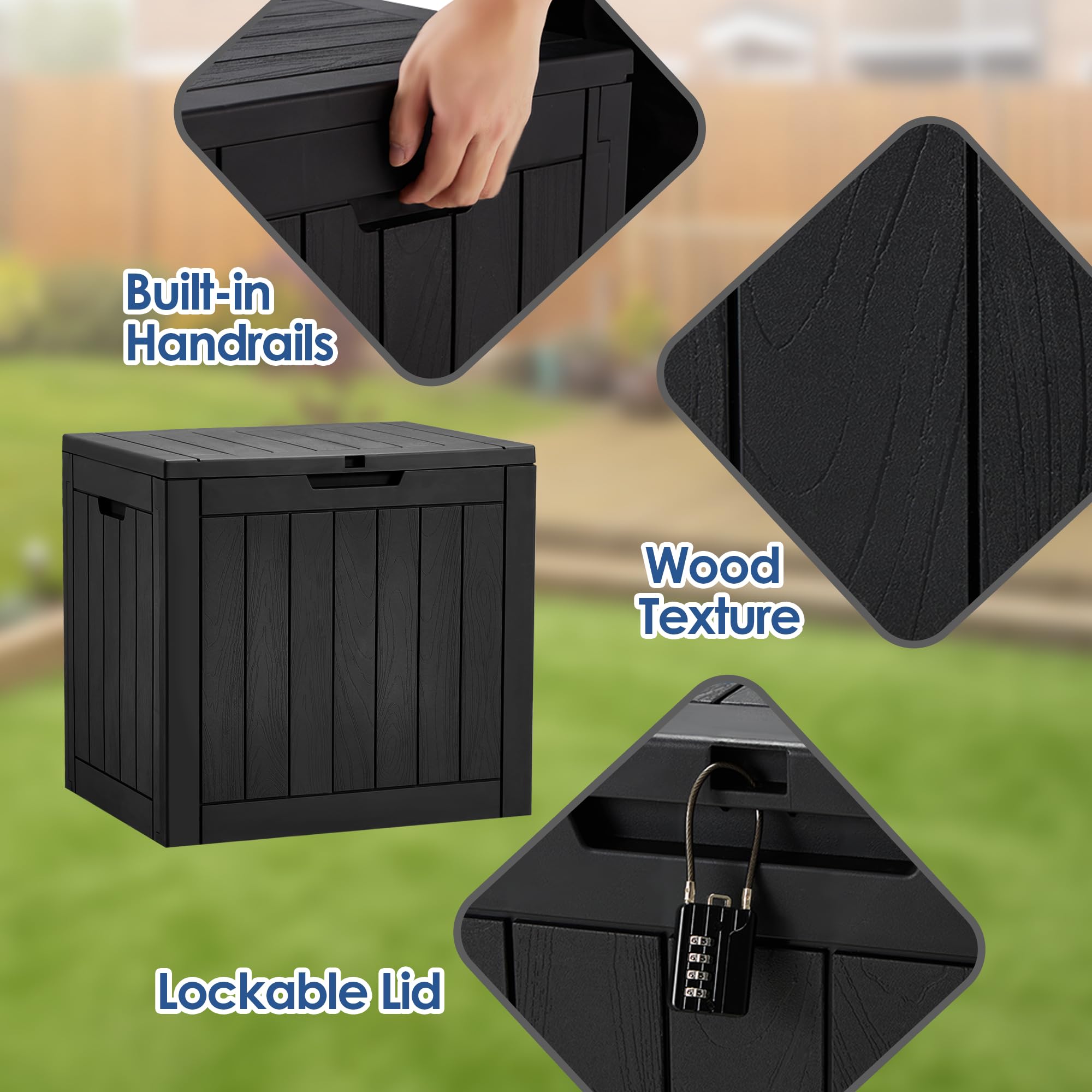 HABUTWAY Large Outdoor Storage Deck Box Waterproof Storage Bench with Padlock Resin Patio Storage Boxes Bin Chest for Outside Garden,Poolside (Black, 35GALLON)