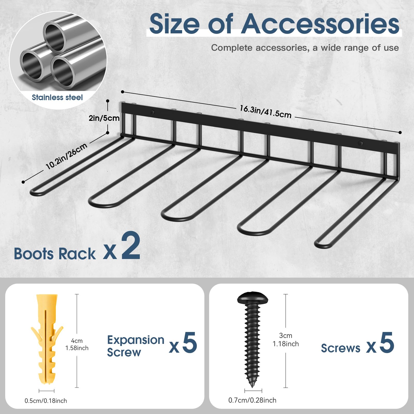 zacurter Boot Rack, Wader Hangers for Boot, Metal Wall Mounted Shoe Rack, 4 Pair Boot Organizer Rack for Tall Boots and Cowboy Boot, Boot Trays for Entryway,Garage (2 Pack)