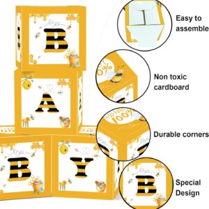 FVABO Bee Baby Shower Balloon Boxes Decorations - 4Pcs What Will It Bee Gender Reveal Decorations Balloon Box, Honey Bumble Bee Theme Party Balloon Boxes Backdrop Block Party Supplies