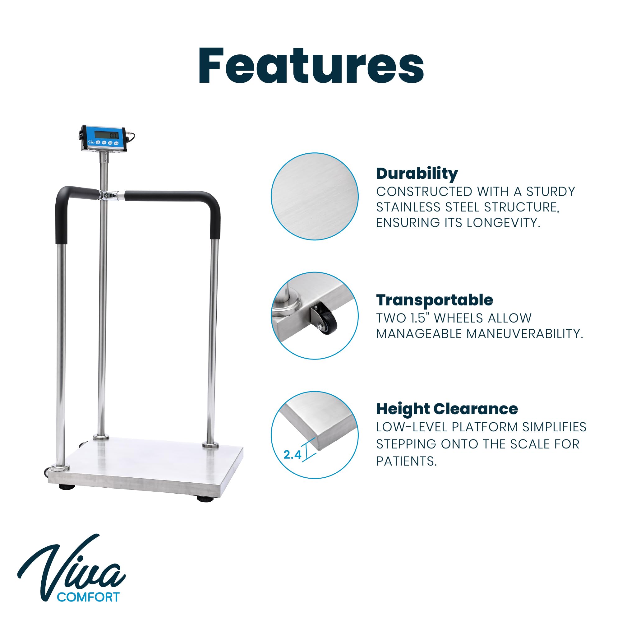 VivaComfort Medical Grade Digital Scale with Handles for Elderly, Bariatric Physician Scales, 660 lb / 300 kg Weight Capacity