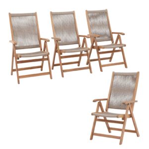 oc orange-casual folding patio dining chair set of 4, outdoor acacia wooden rope reclining chair w/armrest, fsc certified wood, for porch, backyard, garden, indoor, beige