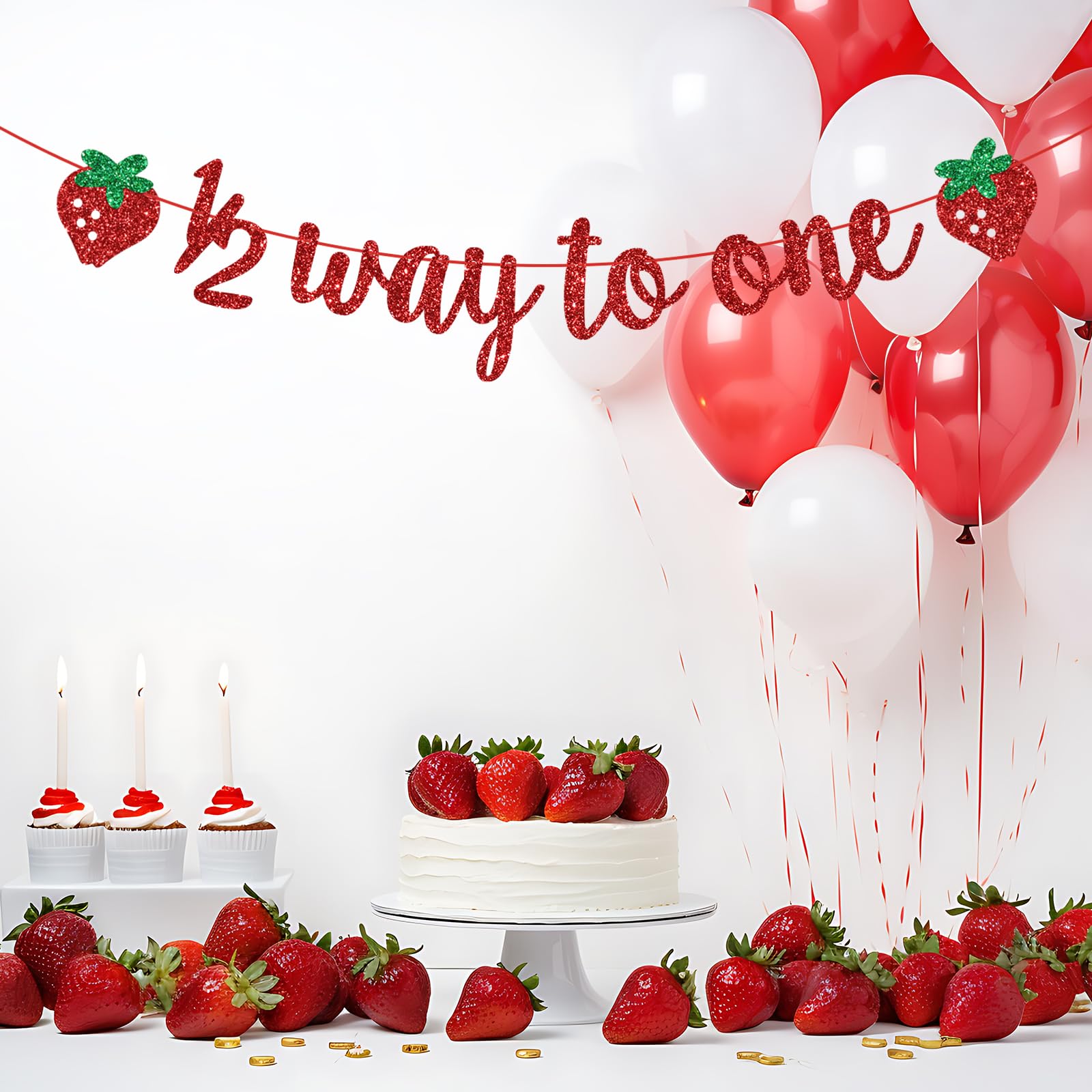 Strawberry 1/2 Way to One Banner, 6 Months Birthday Decorations, Berry Sweet Half Birthday, Strawberry Baby Shower Half Birthday Party Decorations, Red Glitter