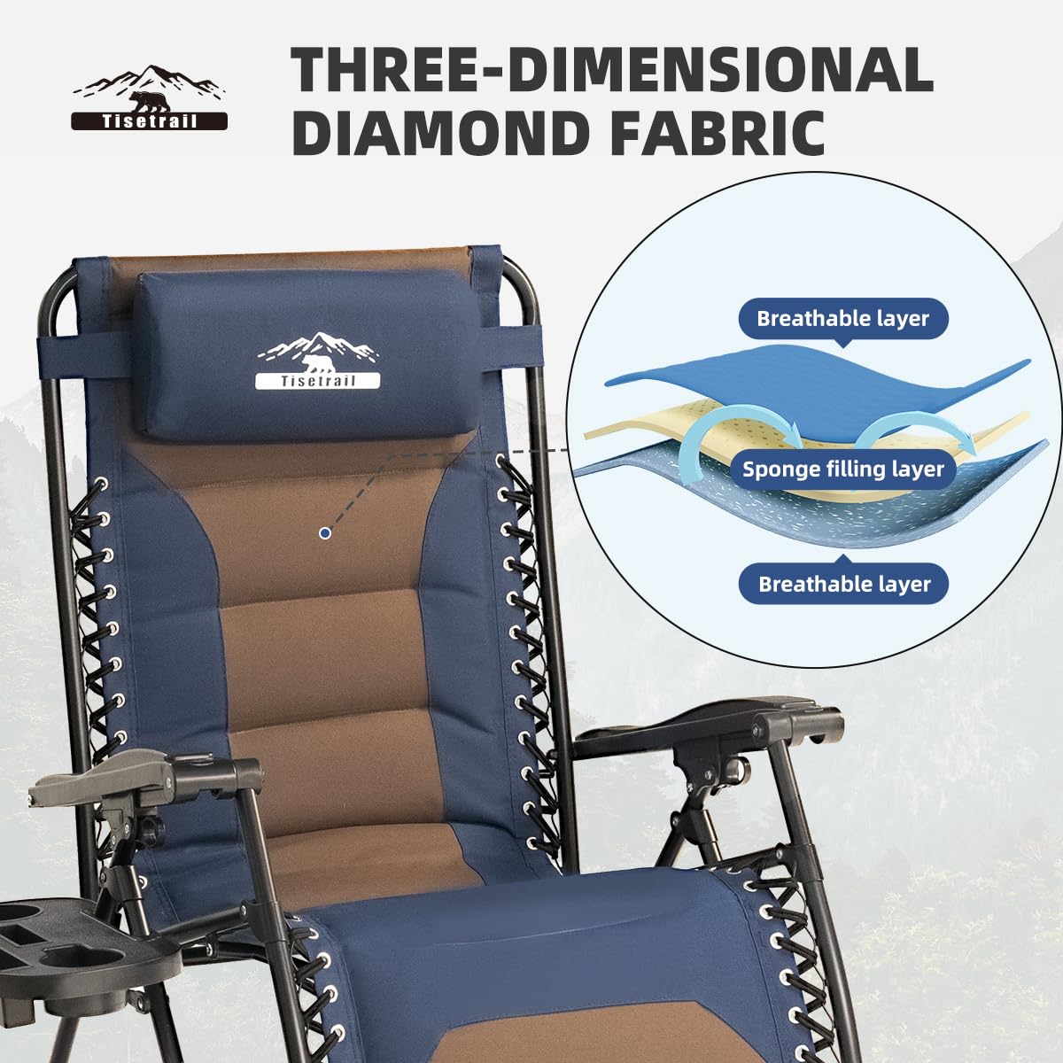 Tisetrail Zero Gravity Chair Oversized Recliner Padded Reclining Patio Chairs Folding XL Anti Gravity Lounge Chair with Adjustable Pillow and Cup Holder for Outdoor Camping Patio Lawn