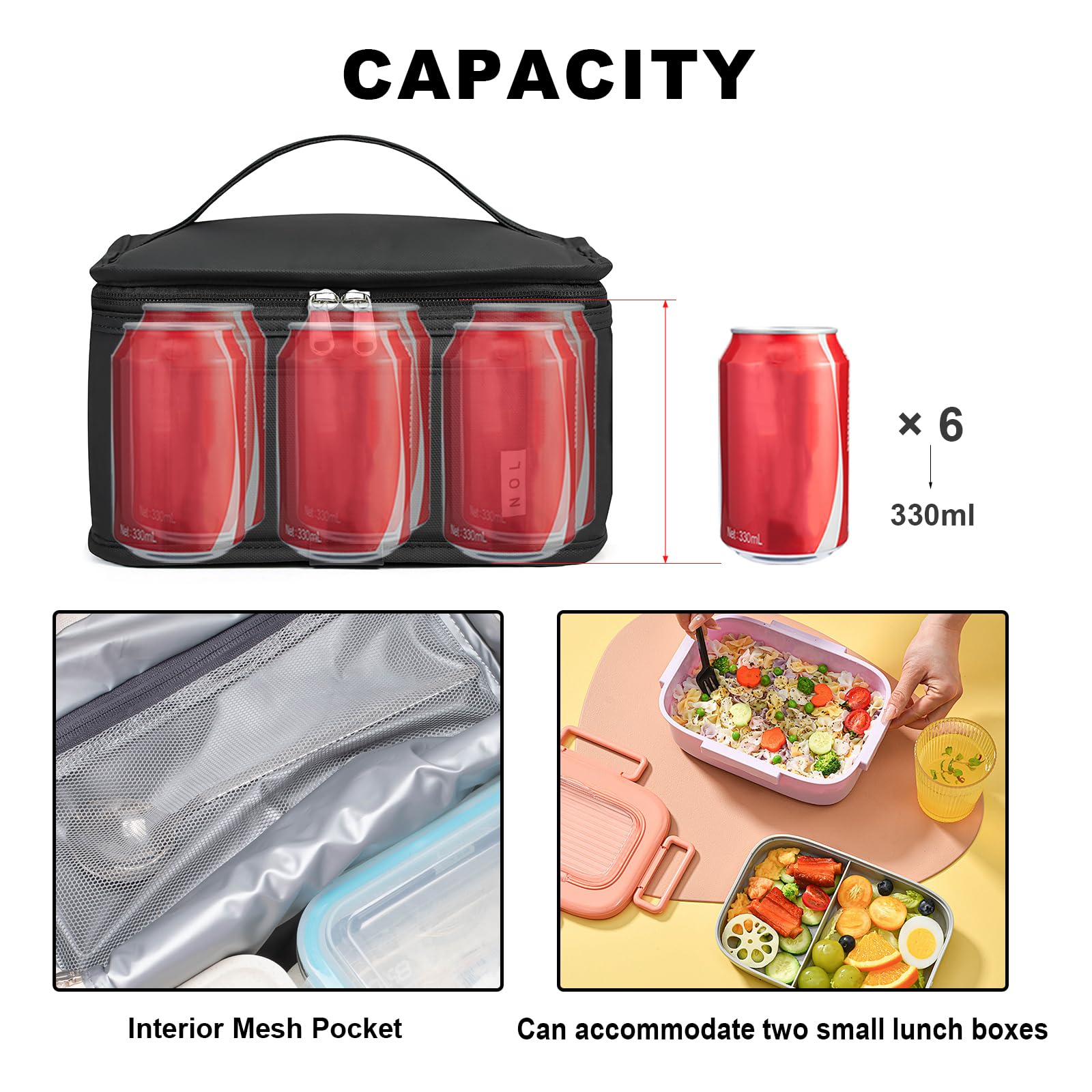 NOL Natural Organic Lifestyle Small Lunch Bag Mini Lunch Box Insulated Lunch Bag for Men/Women Leakproof Cooler Tote Bag Lightweight Nylon Waterproof Lunch Box For Work, Black