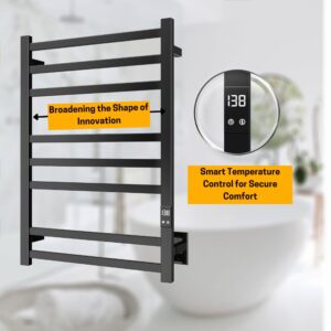 PeakTrivol 8-Bar Towel Warmer with Fast Heating, Auto Shut-Off Timer, Matte Black Finish - Hardwired or Plug-in Options - Ideal for Hot Towels in Bathroom