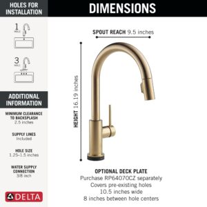 Delta Faucet Trinsic Touch Kitchen Faucet with Touchless Technology, Kitchen Faucet with Pull Down Sprayer, Gold Kitchen Sink Faucet, Touchless Kitchen Faucet, Champagne Bronze 9159TL-CZ-DST