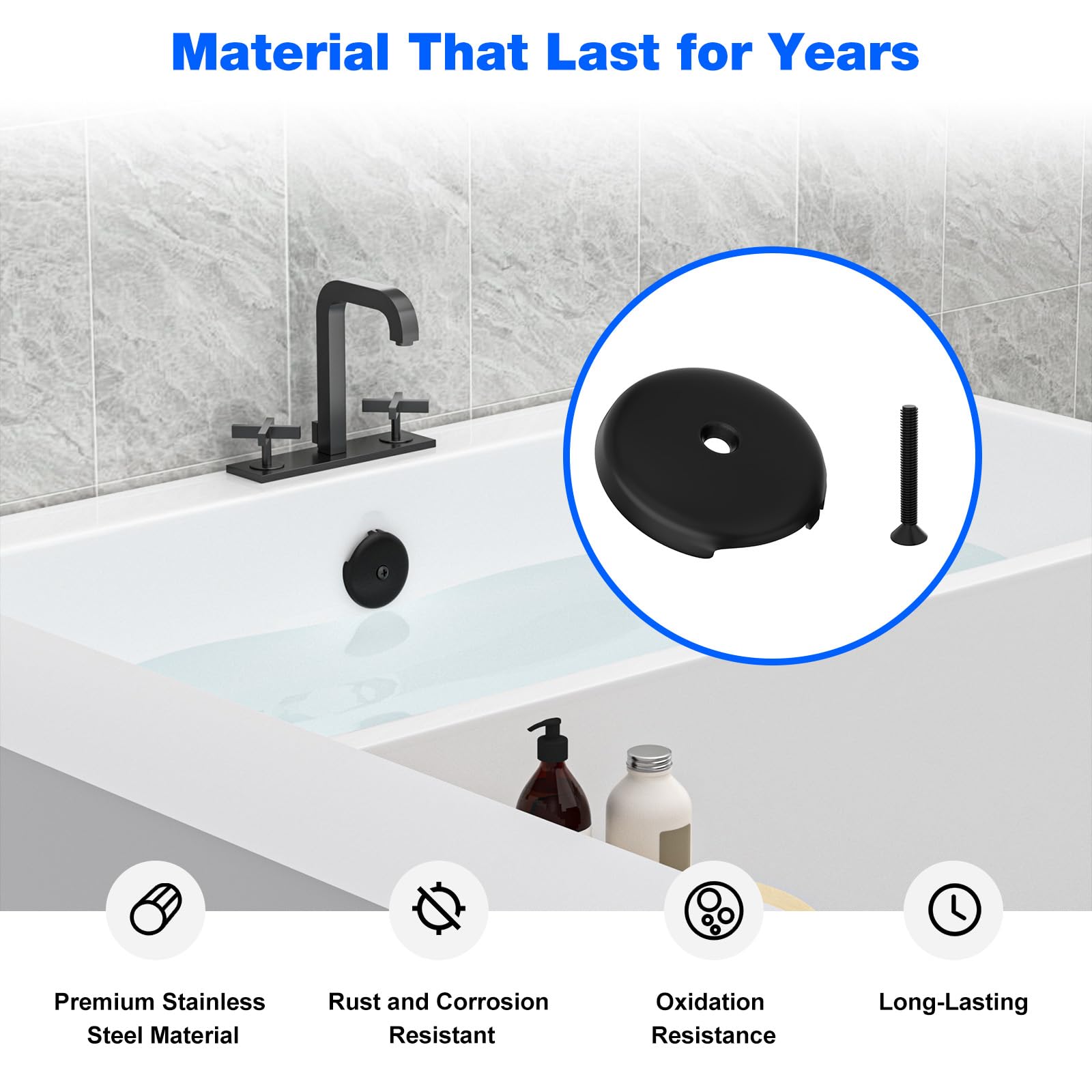 Bathtub Overflow Drain Cover Single Hole 3-1/8", Overflow Face Plate-Bathtub w/Screw for Most Standard Bath Tub Drains (Matte Black