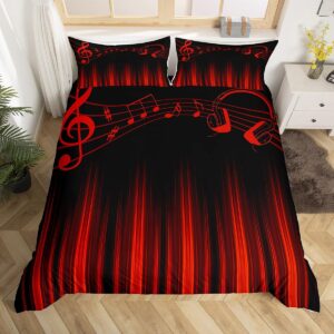 feelyou abstract ombre bedding set full size kids red and black musical comforter cover set for boys girls teens music geometric duvet cover striped bedspread cover room decor quilt cover