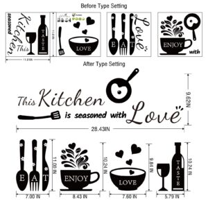 Rotumaty Kitchen Quote Wall Stickers Kitchen Seasoned with Love Wall Decals Wall Art Kitchen Utensil Decorations Wall Decor for Dining Room Home Office School Coffee Shop