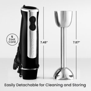 Zulay Immersion Blender Handheld - 800 Watt Hand Blender With High-Power Turbo Mode - Durable Stick Blender With Ultra-Sharp Stainless Steel Blades For Effortless Blending - Black