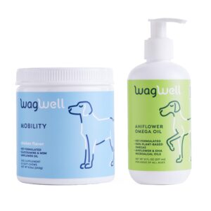 wagwell mobility chews & ahiflower omega oil bundle - skin, coat, hip and joint supplement for dogs