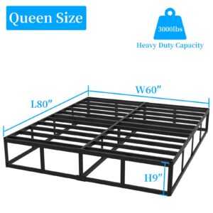 OSASET Queen Box Spring, 9 Inch Box Spring for Queen Bed, Heavy Duty Metal Frame Mattress Foundation Support for 3000lbs, Easy Assembly, Noise Free, Non Slip