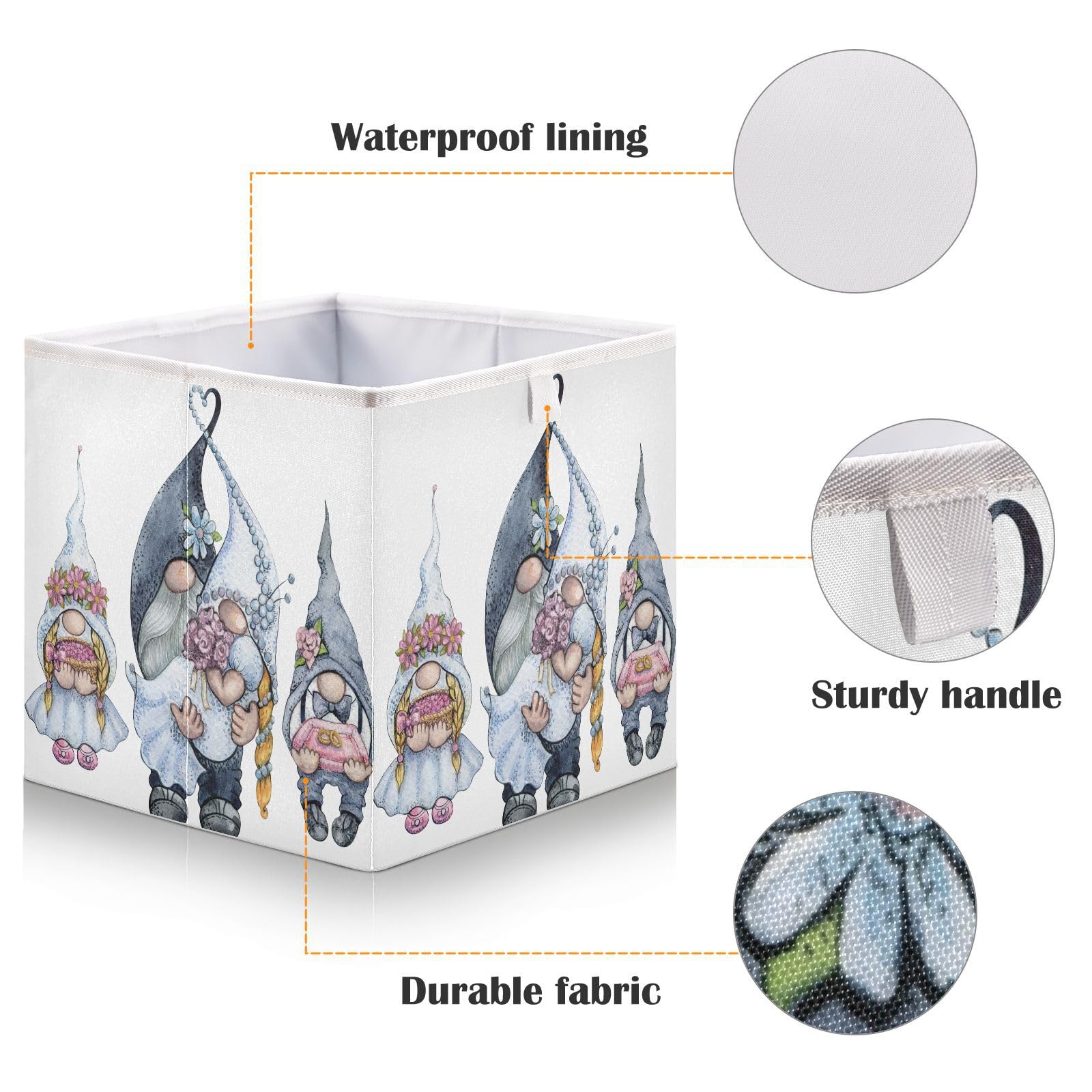 QUGRL Wedding Gnome Valentines Storage Bins Bride and Groom Foldable Storage Basket Fabric Storage Box Organizer for Clothes Toys Books Drawers Under Bed 15.75 x 10.63in