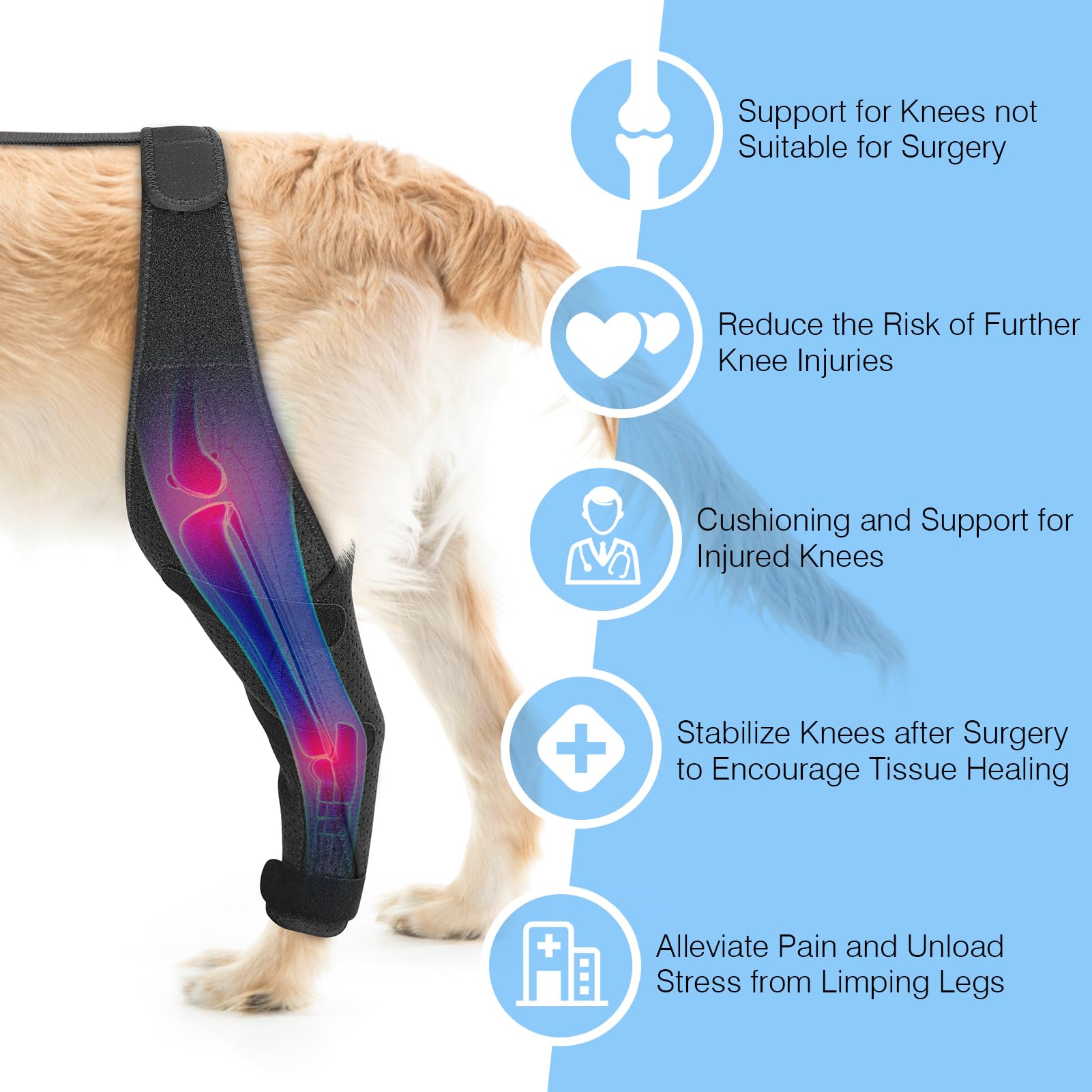 Dolitego Dog ACL Knee Brace for Pet Recovery, Adjustable Straps, Universal Fit, Supportive and Comfortable, for Small, Medium, Large Dogs (X-Large, Black Left)