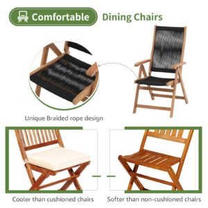 OC Orange-Casual Folding Patio Dining Chair Set of 2, Outdoor Acacia Wooden Rope Reclining Chair w/Armrest, FSC Certified Wood, for Porch, Backyard, Garden, Indoor, Black