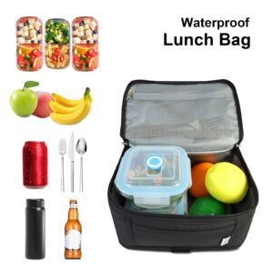 NOL Natural Organic Lifestyle Small Lunch Bag Mini Lunch Box Insulated Lunch Bag for Men/Women Leakproof Cooler Tote Bag Lightweight Nylon Waterproof Lunch Box For Work, Black