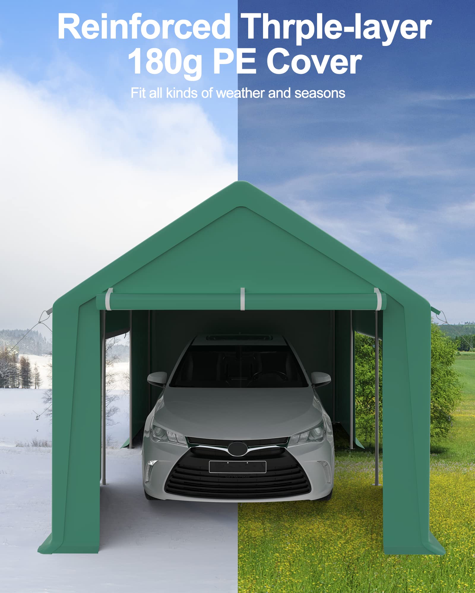 GAOMON 13'x20' Carport, Heavy Duty Portable Garage, 1.0 mm Steel Poles & 180 g PE Waterproof Canopy, for Boat, and Pickup Truck Green