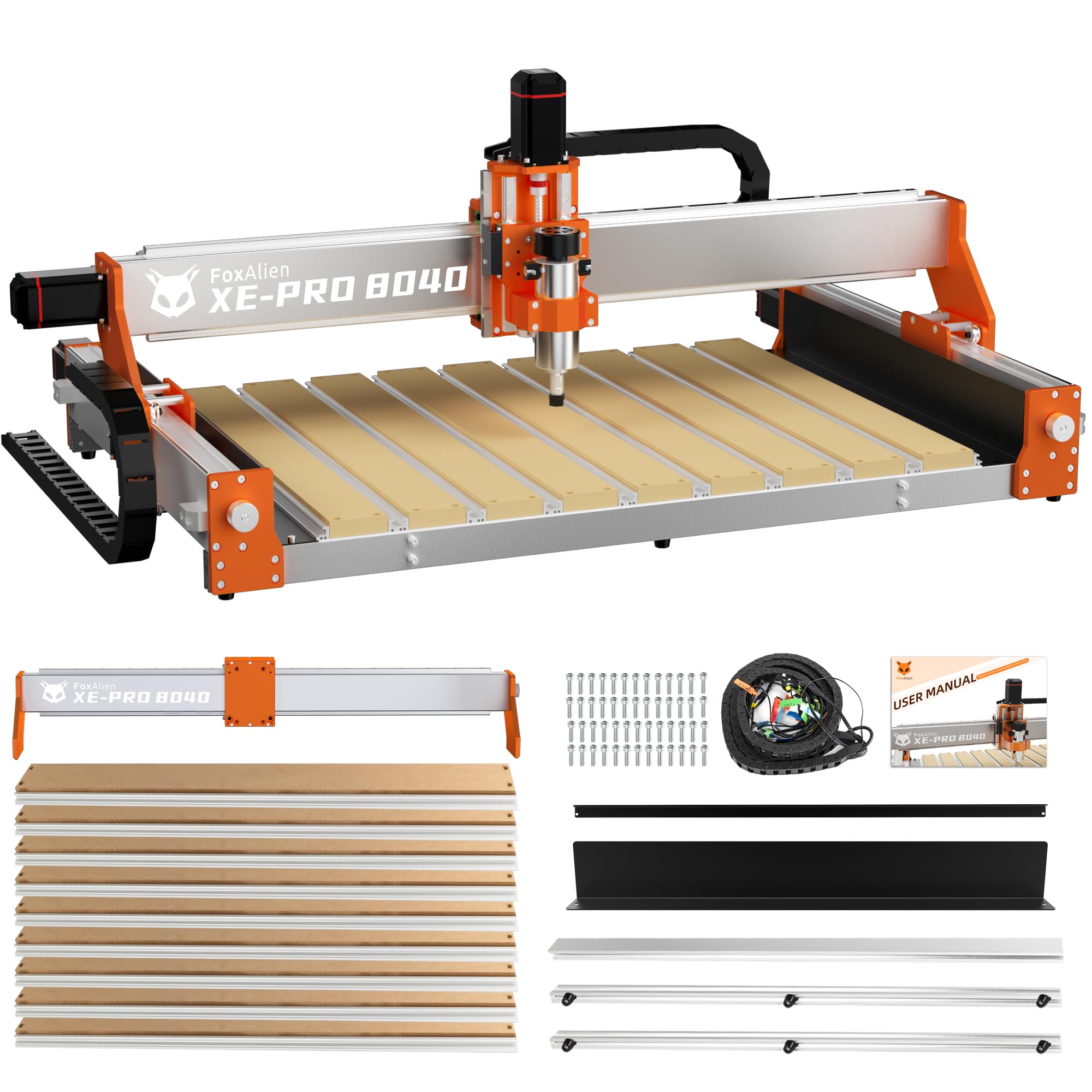 FoxAlien XE-PRO 8040 Extension Kit with Upgraded Hybrid Spoilboard for X-axis, Compatible with XE-PRO CNC Router Machine