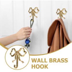 MAGICLULU Golden Bow Shape Hook Retro Bow Wall Hook Large Wall Mounted Bow Coat Hook for Home Kitchen Bathroom Office Small