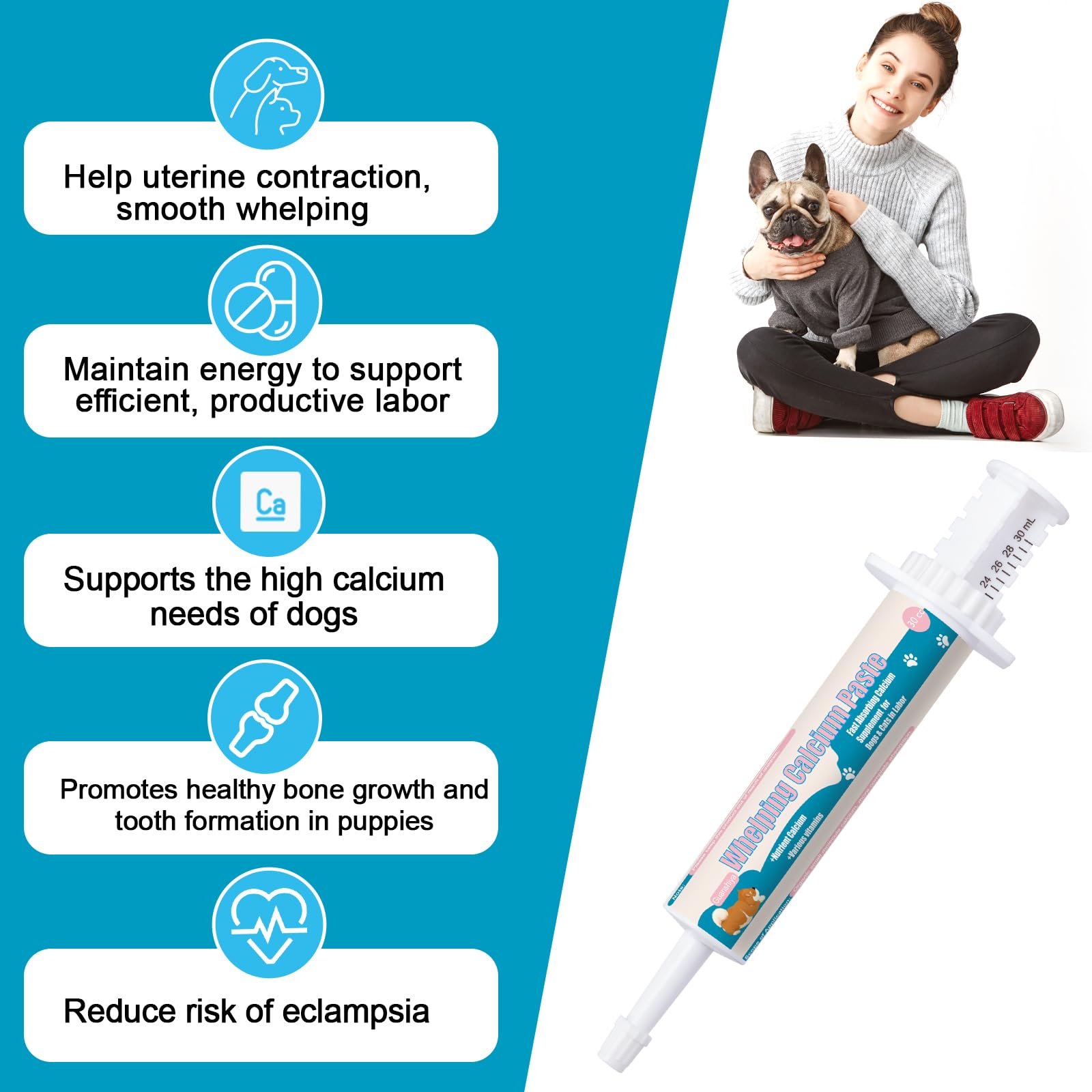 Oral Calcium for Dogs(30 ml Paste), Fast Absorbing Calcium Supplement for Dogs Nursing, Whelping, Calcium Deficiency, Supporting Efficient Labor