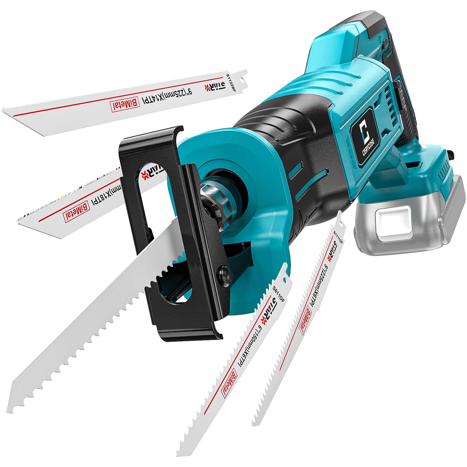 Cordless Reciprocating Saw for Makita 18V Battery,Cerycose Brushless Recipro Saw,Variable Speed 1" Stroke Length,3200 SPM,Toolless Blade Change, 4 Saw Blades for Metal/Wood/PVC Cutting Tool Only