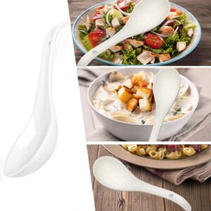 QLANS Soup Spoons, Ceramic Chinese Soup Spoons, Asian Soup Spoons, White Japanese Spoon Large for Ramen Pho Wonton Dumpling Miso, Deep Oval Hook Design, Set of 8