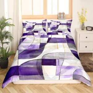 Feelyou Geometric Abstract Bedding Set Queen Size Kids Purple Marble Pattern Comforter Cover Set for Boys Girls Teens Rectangle Square Duvet Cover Modern Art Bedspread Cover Room Decor Quilt Cover