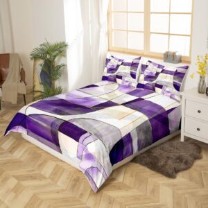 Feelyou Geometric Abstract Bedding Set Queen Size Kids Purple Marble Pattern Comforter Cover Set for Boys Girls Teens Rectangle Square Duvet Cover Modern Art Bedspread Cover Room Decor Quilt Cover