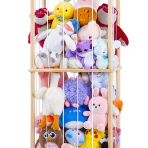 Purelax Stuffed Animal Zoo Storage - Wood Zoo Animals Toy Holder with Wheel, Animal Cage Organizer, Ball Storage, Zoo Cage for Plush Toys for Playroom Bedroom Nursery Room