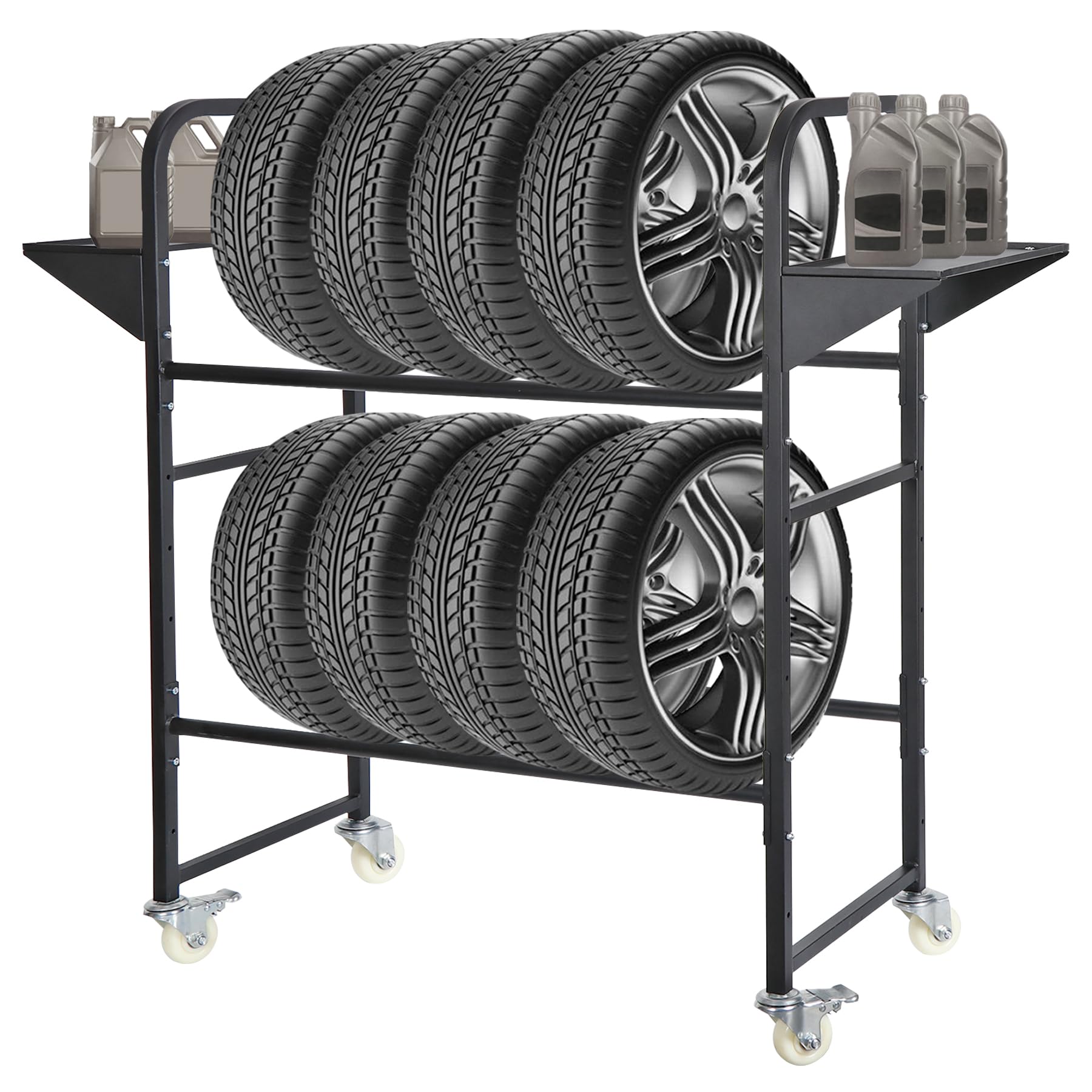 Neorexon Tire Storage Rack 44" x 44" x 18", Rolling Tire Rack Adjustable, Tire Rack for Garage Black w/4 Swivel Casters & 2 Storage Shelf for Garage Storage