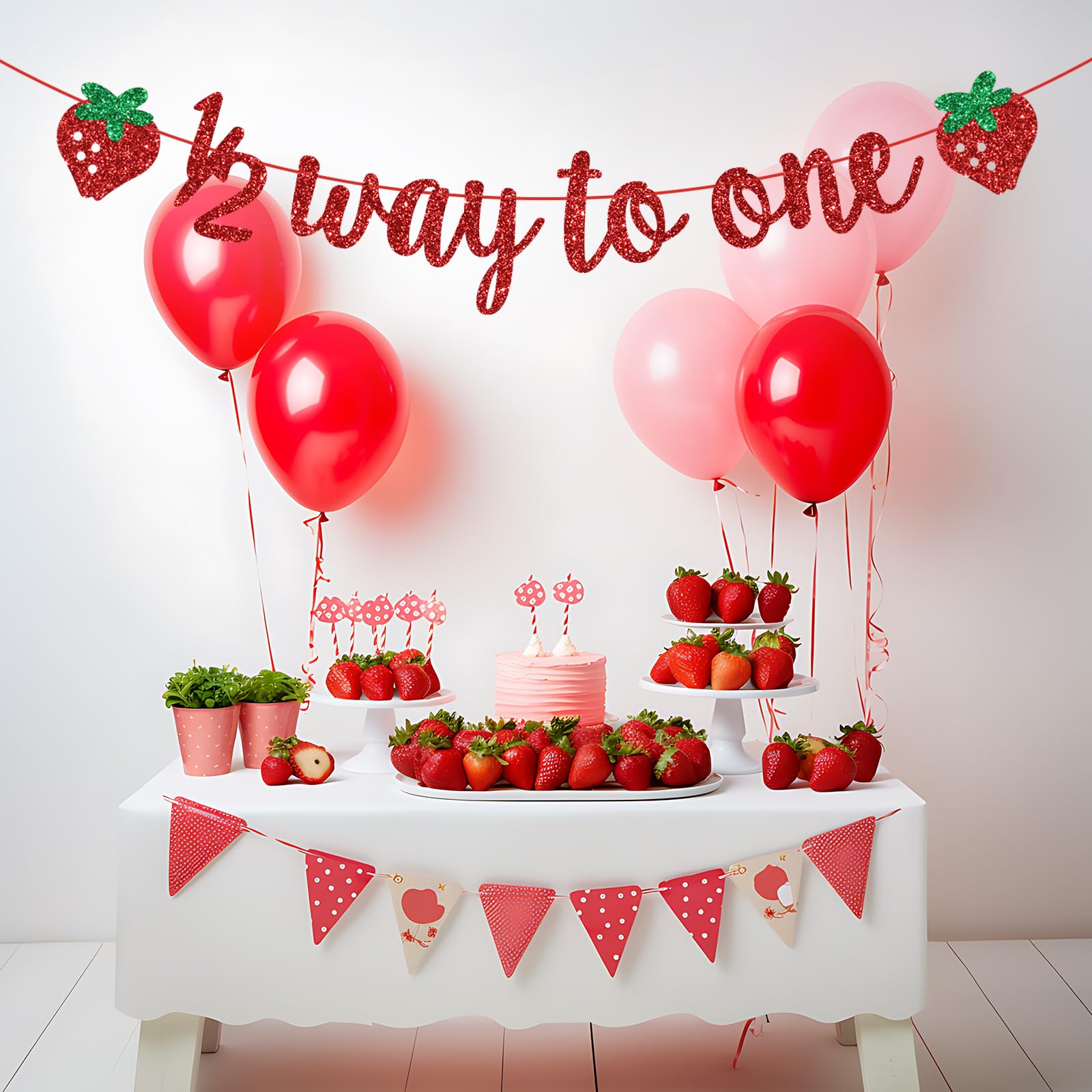 Strawberry 1/2 Way to One Banner, 6 Months Birthday Decorations, Berry Sweet Half Birthday, Strawberry Baby Shower Half Birthday Party Decorations, Red Glitter