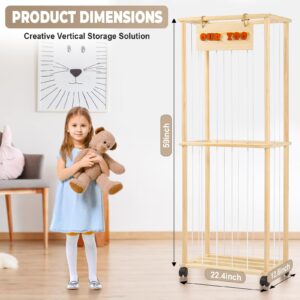 Purelax Stuffed Animal Zoo Storage - Wood Zoo Animals Toy Holder with Wheel, Animal Cage Organizer, Ball Storage, Zoo Cage for Plush Toys for Playroom Bedroom Nursery Room