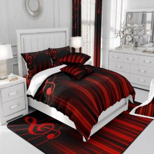 Feelyou Abstract Ombre Bedding Set Full Size Kids Red and Black Musical Comforter Cover Set for Boys Girls Teens Music Geometric Duvet Cover Striped Bedspread Cover Room Decor Quilt Cover