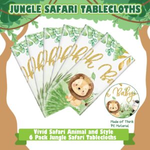 Weecent 6 Pcs Safari Baby Shower Tablecloths Jungle Animals Plastic Table Cloths,108×54 Inch Oh Baby Party Supplies Sage Green Baby Shower Decorations for Boys Kids