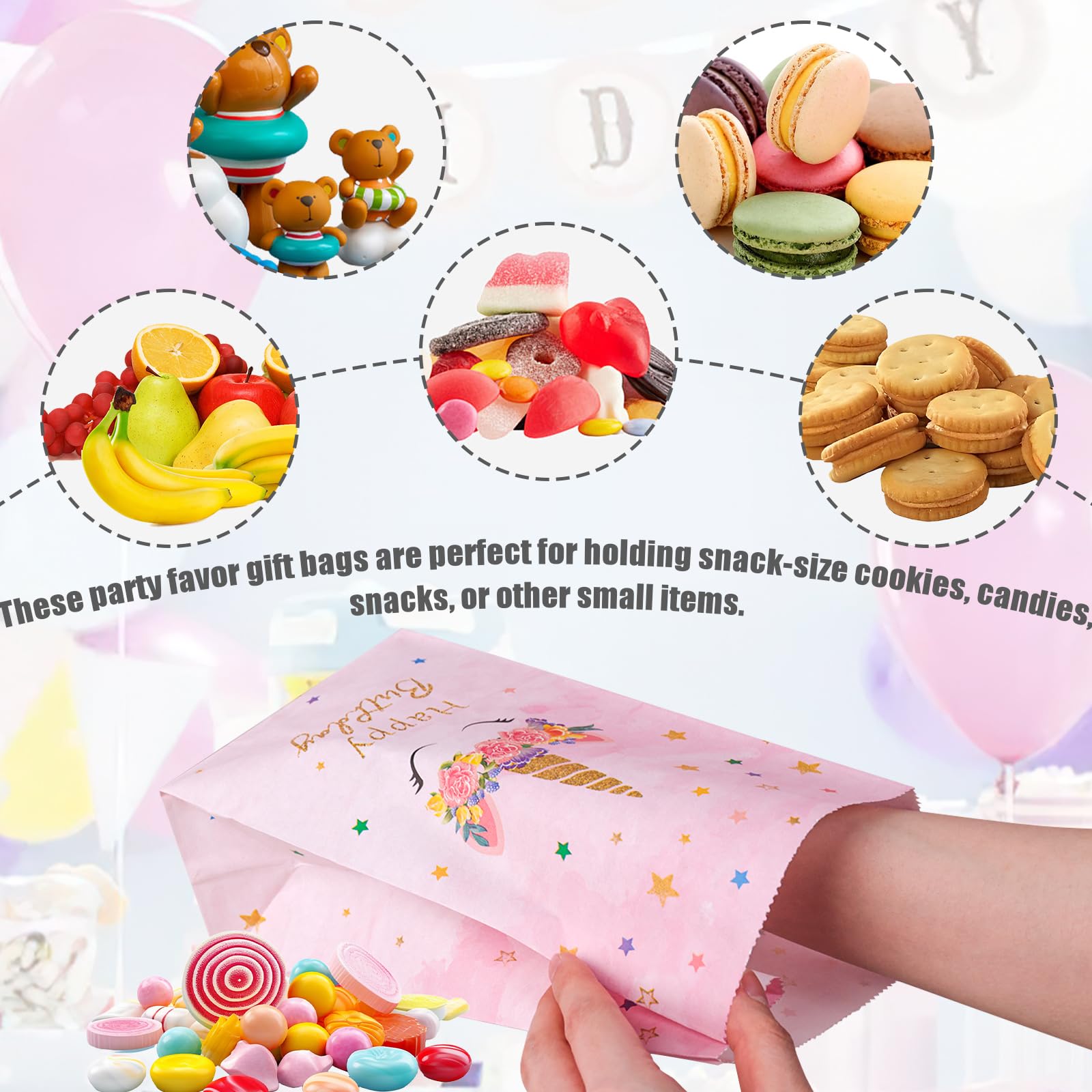 JOHOUSE 36PCS Party Favor Bags, Cute Princess Treat Bags Pink Goodie Bags Paper Gift Bags for Kids Girls Princess Theme Party Birthday Baby Shower