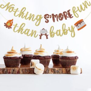 Firefairy Camping Themed Baby Shower Banner, Pre-strung Nothing S’more Fun Than a Baby Banner, S'mores Birthday Banner for Baby, Happy Camper Baby Shower Decorations, Gold ＆ Brown Glitter