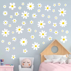 12 Sheets Daisy Wall Decals Boho Flower Wall Stickers Cute Kids Girls Room Decor Peel and Stick Floral Decals Toddler Playroom Living Room Bedroom Classroom Retro Hippie Decor Classic Style