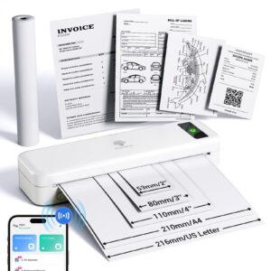 phomemo portable printers wireless for travel, inkless printer thermal m835, mobile printer bluetooth support 8.5"/a4/4.33"/3.15"/2.08" thermal paper roll, compact printer compatible with ios&android