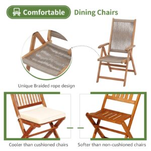 OC Orange-Casual Folding Patio Dining Chair Set of 2, Outdoor Acacia Wooden Rope Reclining Chair w/Armrest, FSC Certified Wood, for Porch, Backyard, Garden, Indoor, Beige