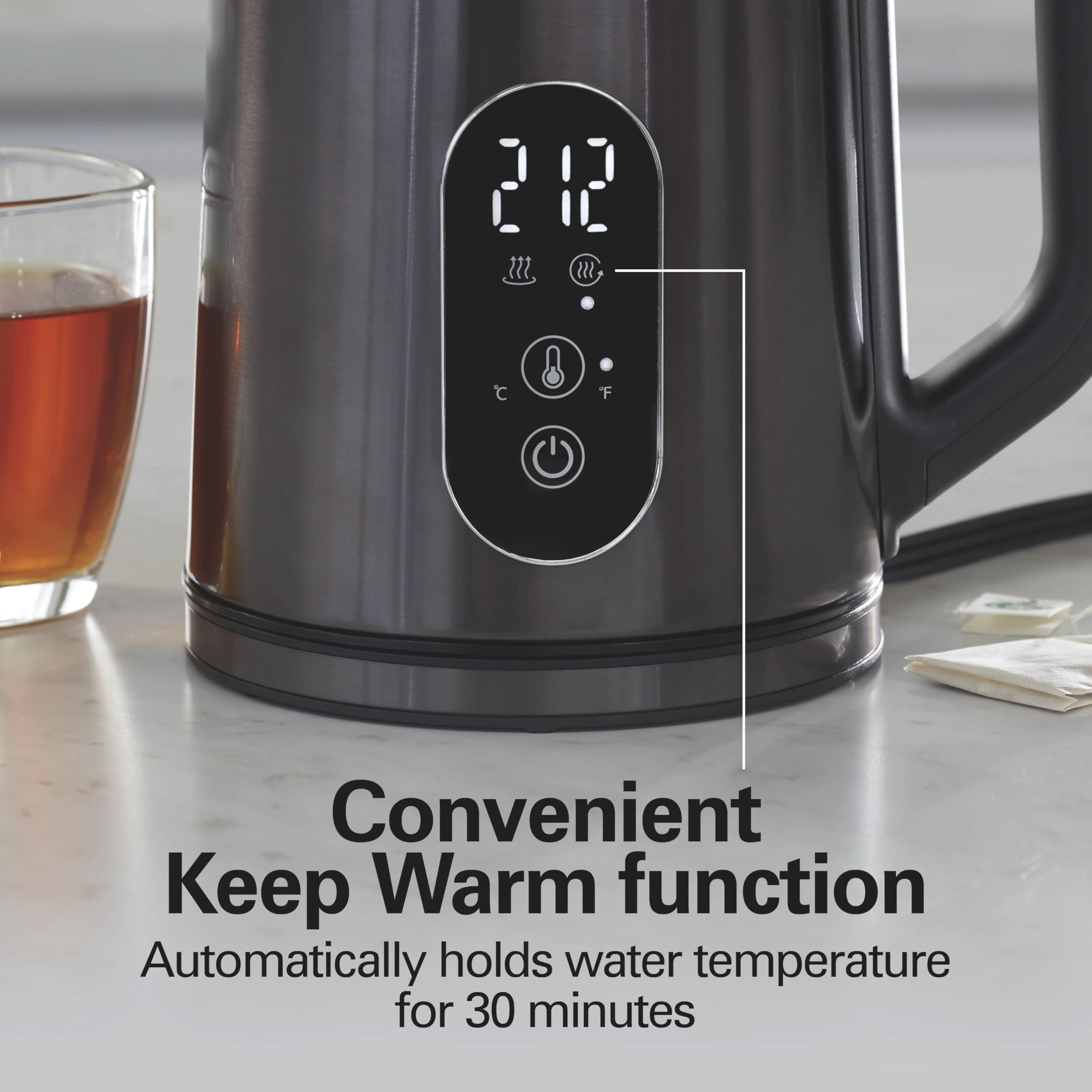 Hamilton Beach Digital Temperature Control Electric Tea Kettle, Hot Water Boiler & Heater 1.7L, 5 Preset Modes + Keep Warm, Fast Boil 1500 Watts, BPA Free, Double Wall Construction, Black (40851)