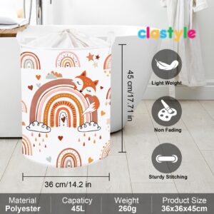 Clastyle 45L Boho Rainbow Animal Laundry Hamper Fox Elephant Heart Star Pink Laundry Basket Dirty Clothes Hamper for Girls Large Round Toy Basket for Nursery