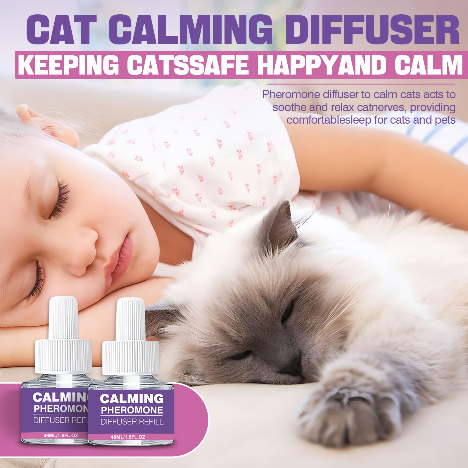 Cat Pheromones Calming Diffuser Refill 6 Pack Multicat Pheromone Diffusers Refills Relieve Anxiety Stress Reduce Spraying Fighting and Scratching for Cats Calm 48ml Fit All Common Diffusers Plug In