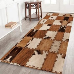 cowhide rug for living room brown runner rug for hallway 2x6 farmhouse western throw rug,patchwork cow fur print area rug non-slip floor carpet for bedroom living room entrance door mat washable rug