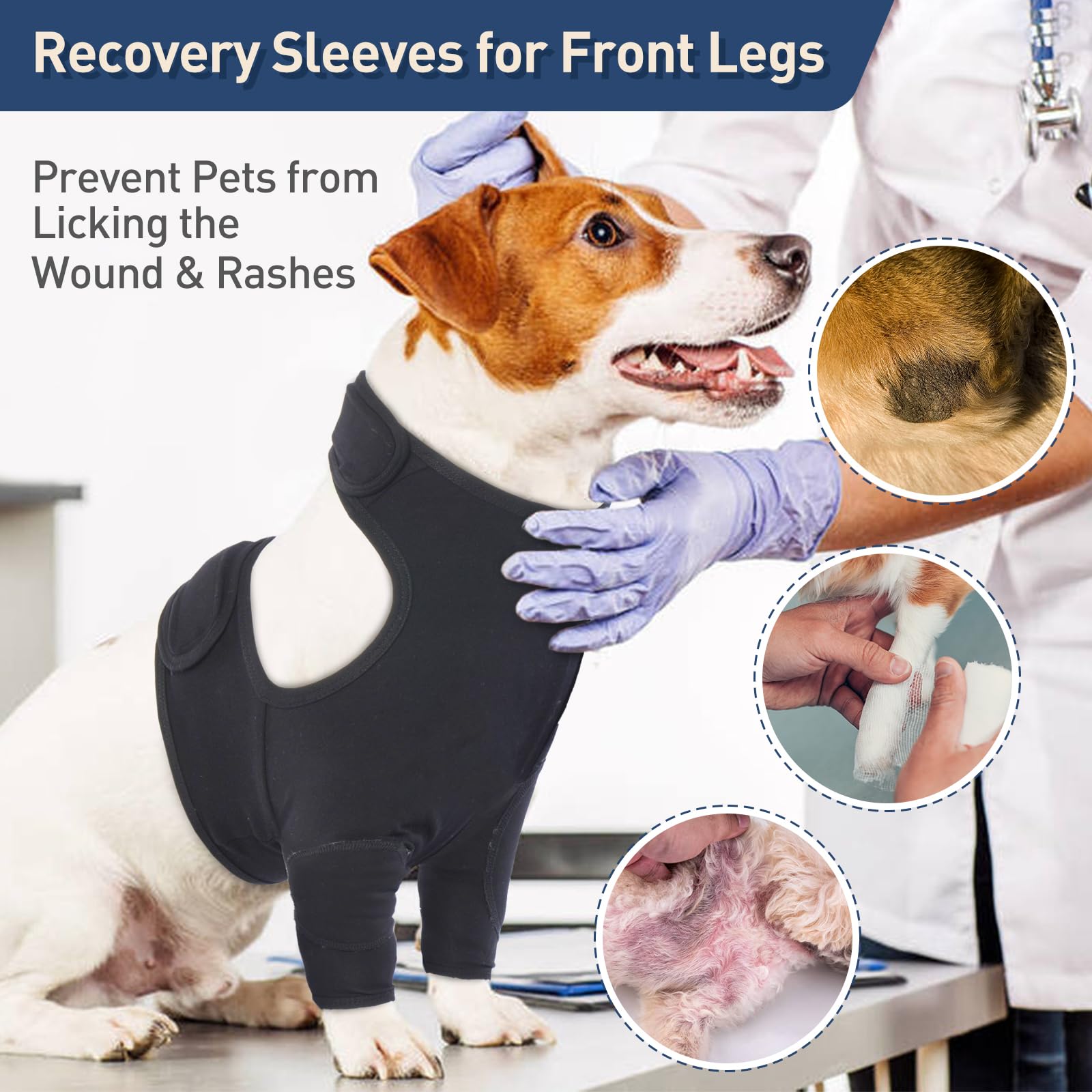 IDOMIK Dog Recovery Sleeve for Front Legs,Adjustable Dog Leg Sleeves to Stop Licking,Breathable Dog Surgery Recovery Suit Front Leg,Dog Elbow Braces Protector Dog Cone Collar Alternatives,Black,XL